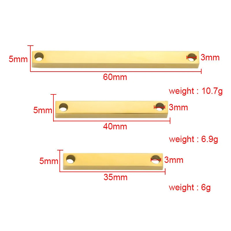 Personalized Stainless Steel 3D Bar Double Hole Stamping Bar Customization Bar Charm DIY Carving Necklace Free Carving 241108
