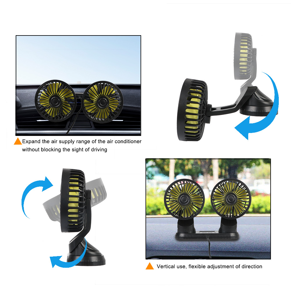 Car Fan Summer Cooling Two Fans USB Adapter Electric Rotatable Parts On Dash Board Trailer Truck Automotive Accessories Interior
