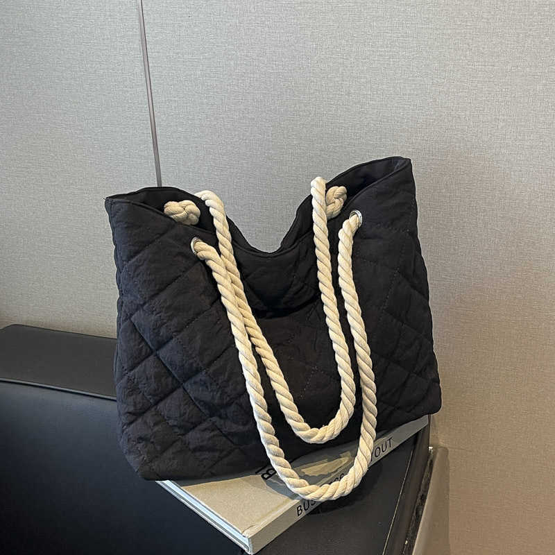 autumn winter diamond grid casual women's bag cotton clothing bag versatile cloth bag women's winter versatile 241115