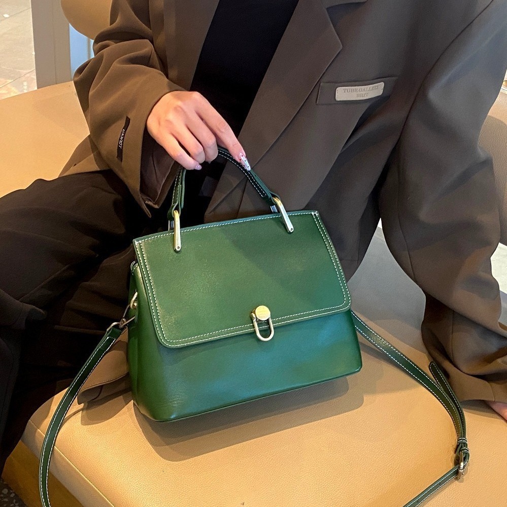 Leather Women's Handbag Hand-Held Shoulder Large Capacity Buckle Bag, Fashionable And Versatile Crossbody Bag Genuine Leather Zipper Bagvoyage