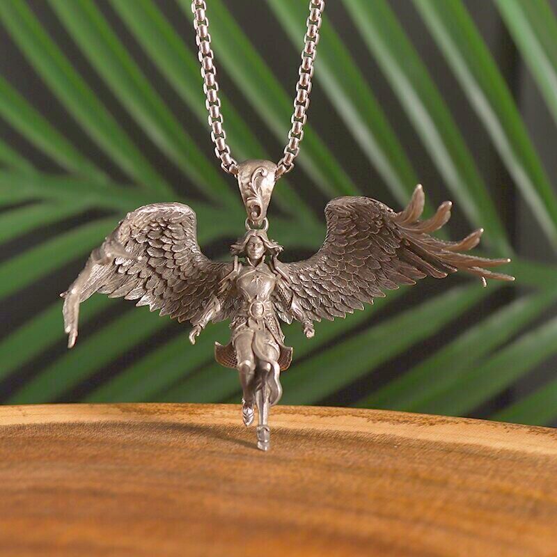 Personality Delicate Mythical Character Lucifer Black Winged Angel Pendant Necklace for Men Women Pagan Vintage Gothic Jewelry