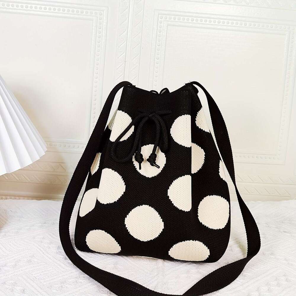 Fashion Simple Polka Dot Pattern Bucket Bag, All-Match Versatile Handbag For Women, Lightweight Daily Use Bag .