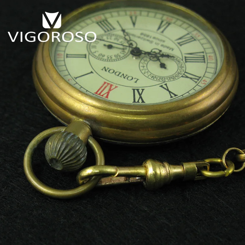 VIGOROLO series antique copper mechanical sleeve watch FOB chain hand wrapped Roman numerals 12/24-hour vintage watch 241108