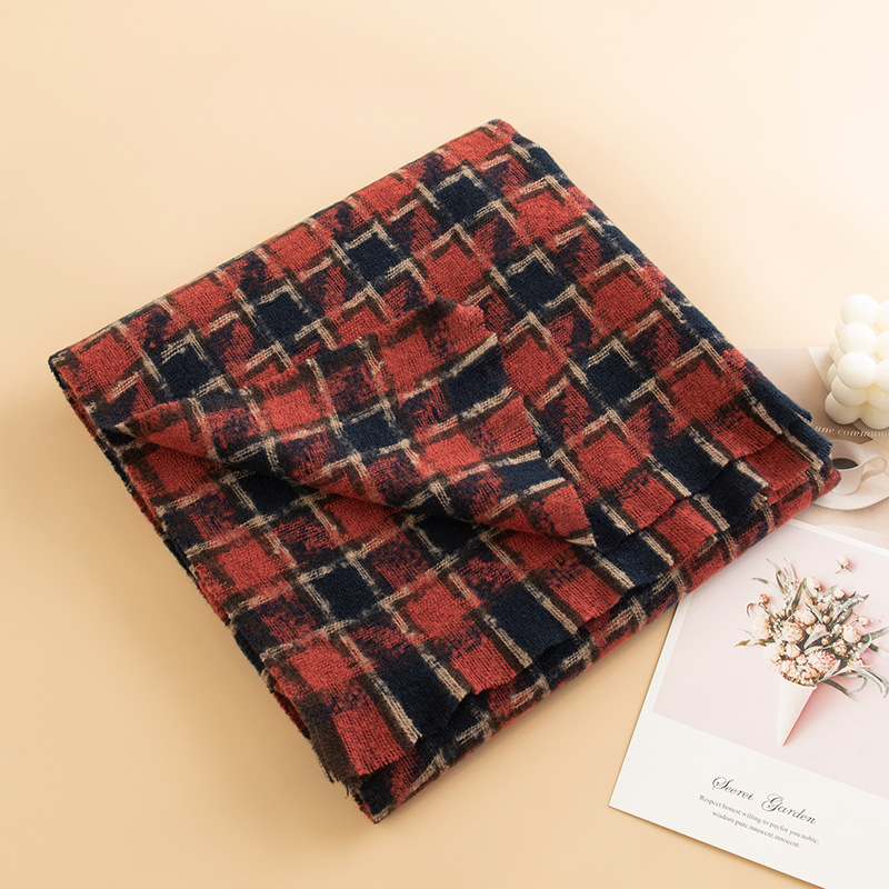 new autumn winter checkered striped scarf for women with a sense of , tassel casual, simple, warm and versatile scarf