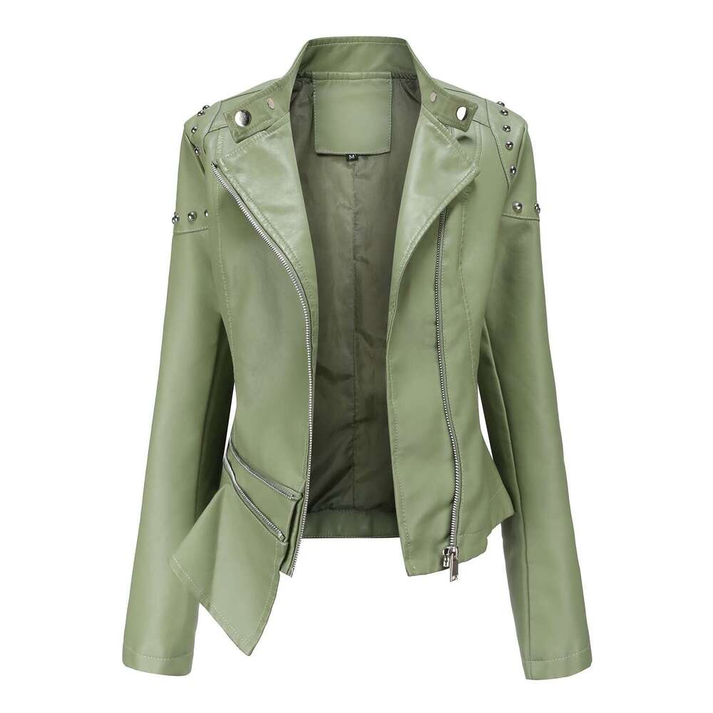 shanshi leather jacket women New Fashion Standing Collar Solid Color Jacket Spring and Autumn Women's Rivet Leather Coat