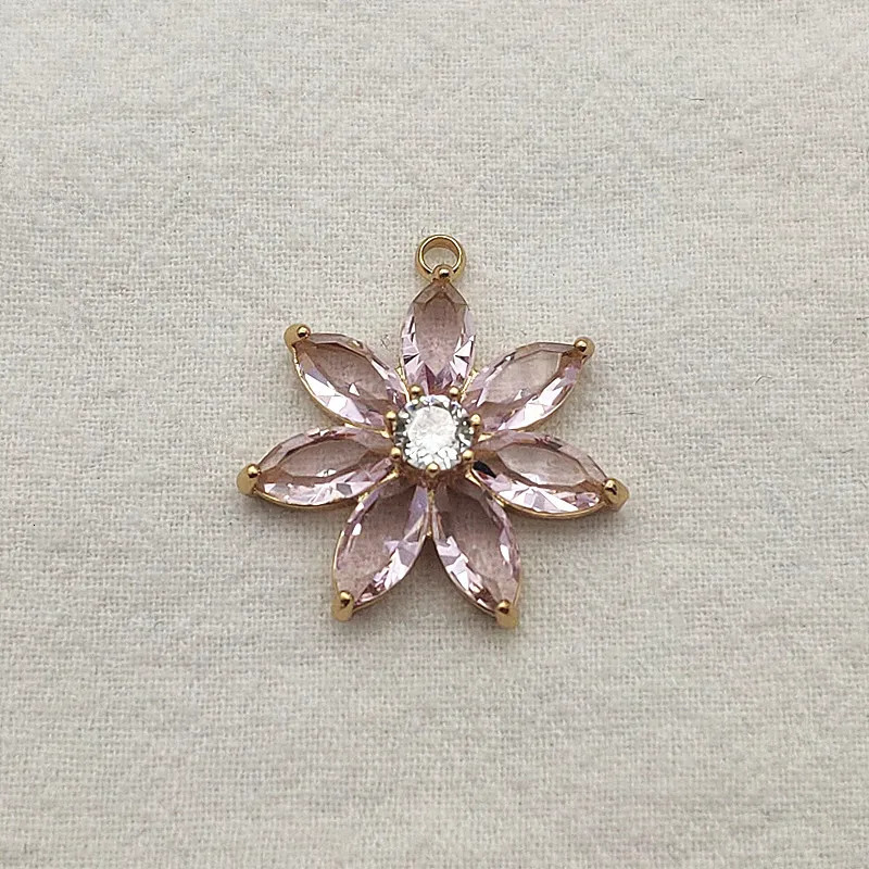 incoming 28x25mm 30 pieces transparent glass charm copper flower pendant used for handmade necklaces/earrings DIY accessories jewelry discovery 241108