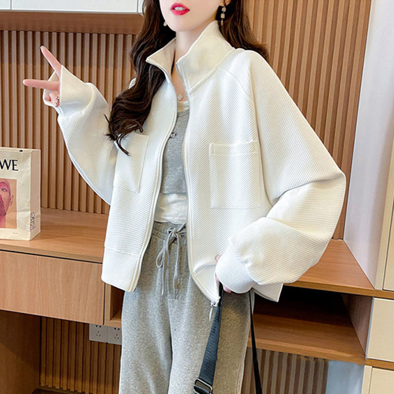 Spring Autumn Korean Style Stand Collar Long Sleeve Top Female Zipper Cardigan Coat Women Casual Kawaii Loose Sweatshirt Jackets