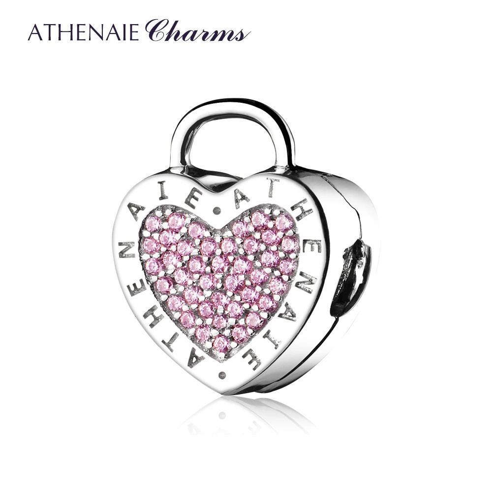 Athena 925 sterling silver charm Pave pink CZ locks your commitment clip beads suitable for European bracelets and necklaces jewelry 241108