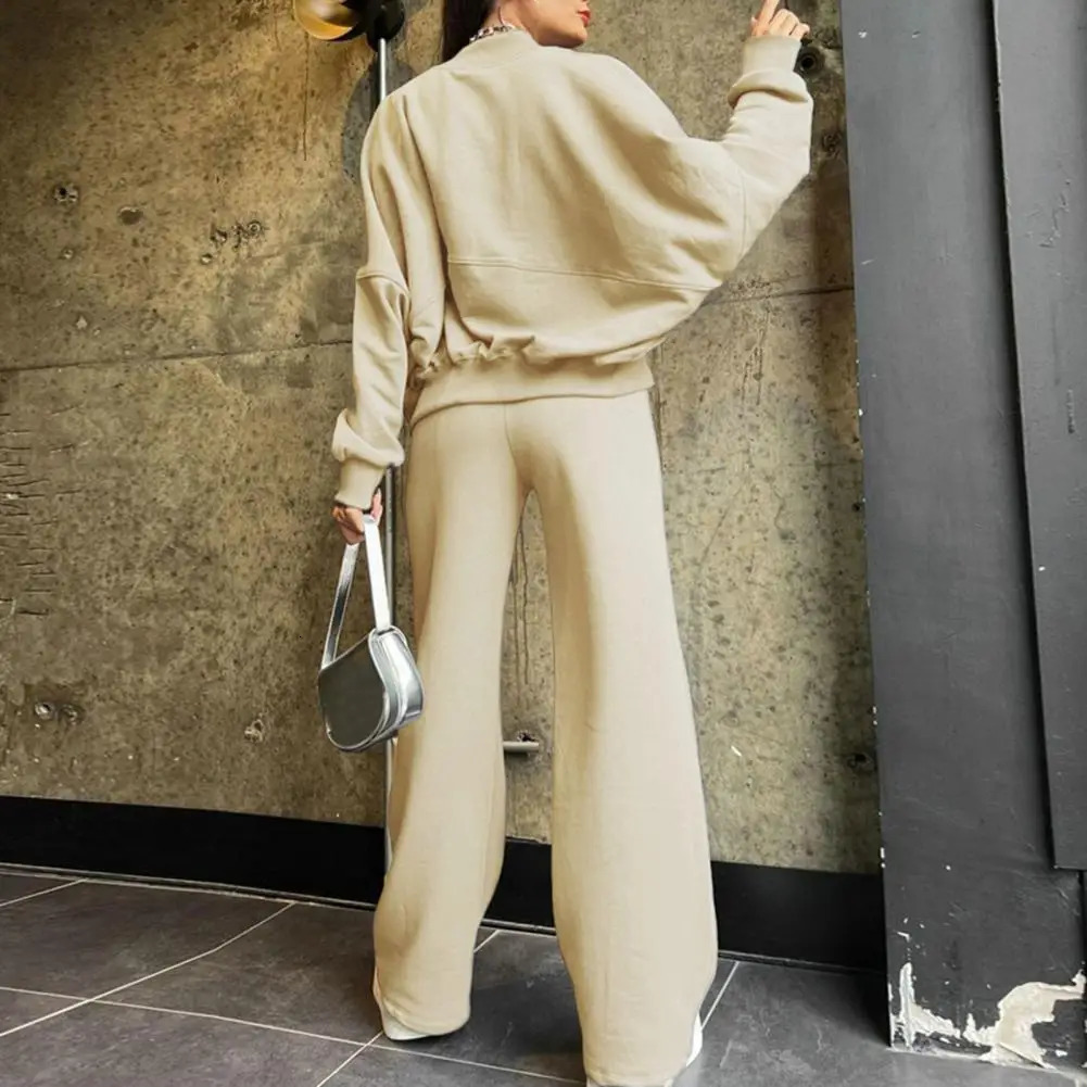 Fashion Solid Women Tracksuit Casual Oneck Long Pant Sets Autumn Sleeve Zipper Coat Loose Chic Female Sportswear 241111