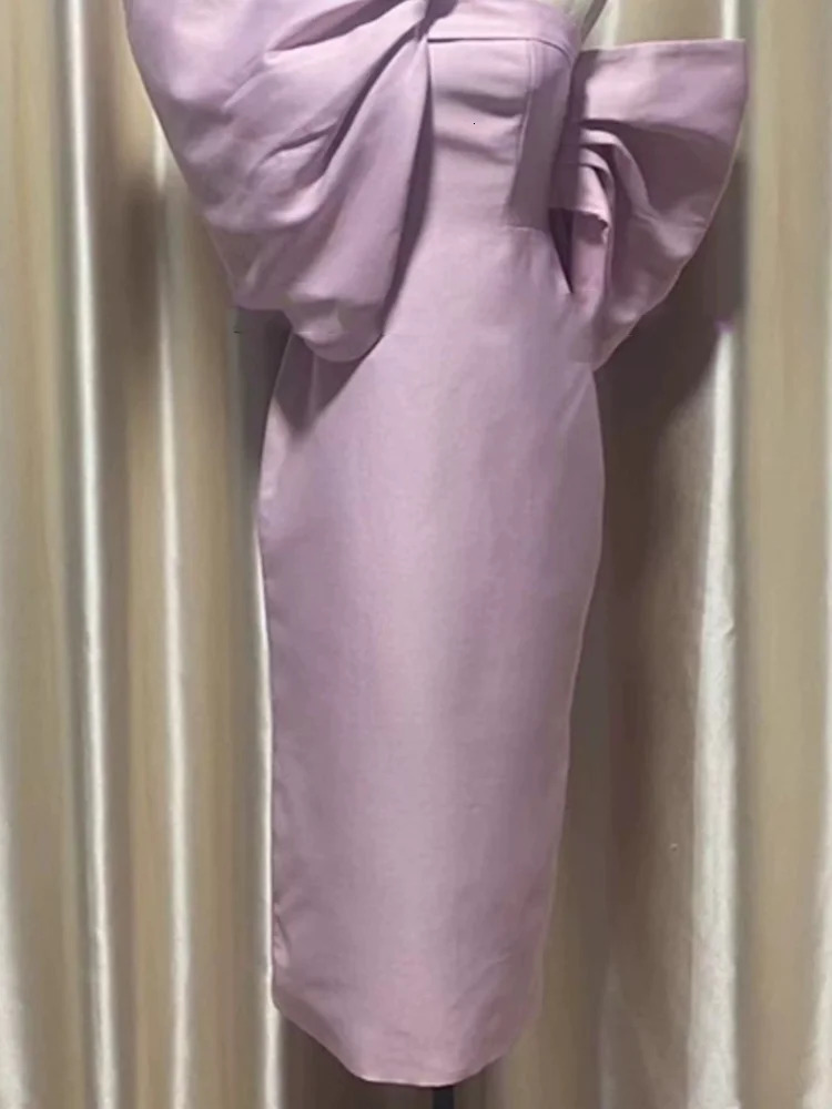 Fashion Womens Evening Dress Slash Neck Chest Wrapping 3D Bows Patchwork Slim Zipper Dresses Summer 241108