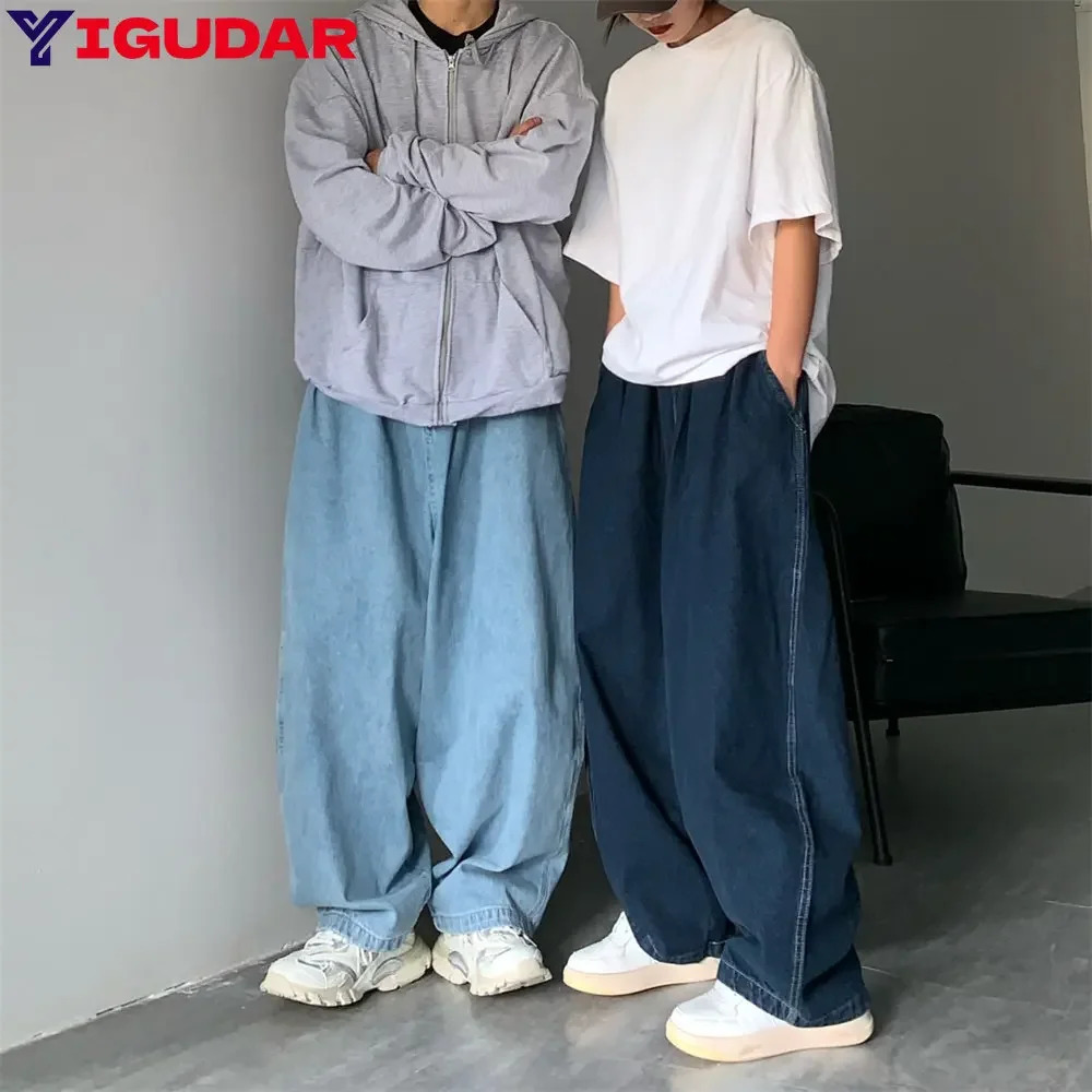 Straight Jeans Men Blue Loose Denim Trousers Neutral Y2K Jean Streetwear Casual Wide Mans Women Pants men Baggy jeans 241111