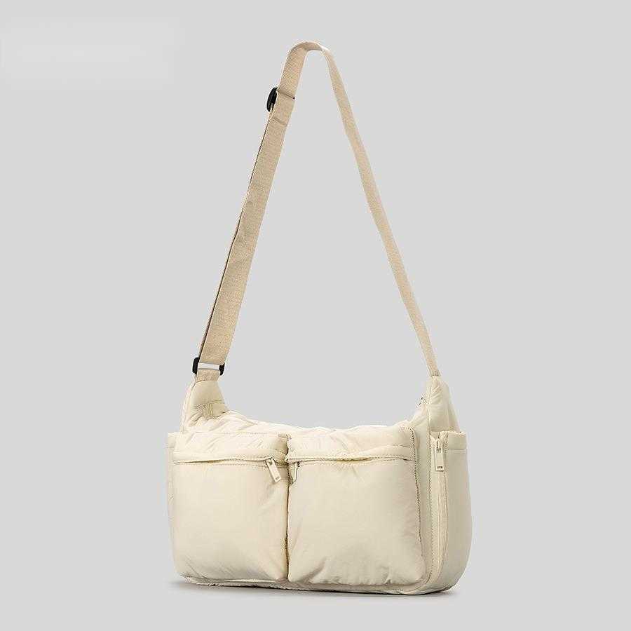 casual cotton down shoulder bag, single shoulder crossbody bag, multi pocket waterproof large capacity nylon cloth bag women 241115