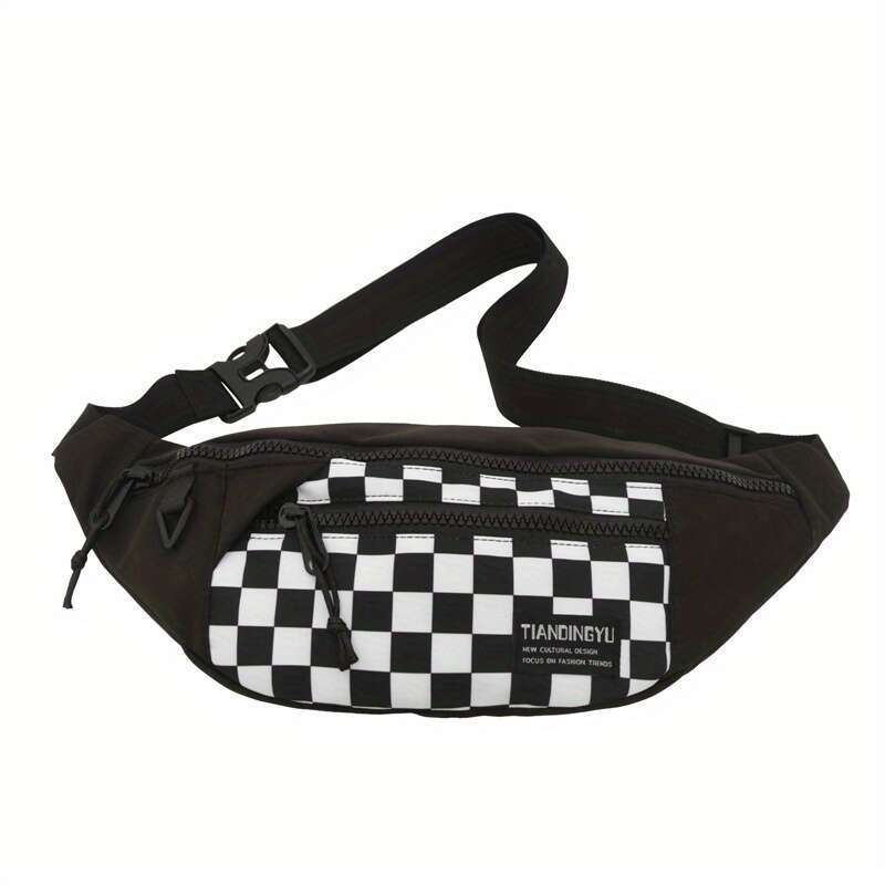 Fashion Large Capacity Fashion Avant-garde Chest Waist Bag, Trendy Plaid Crossbody Bag with Simple Contrast Color .