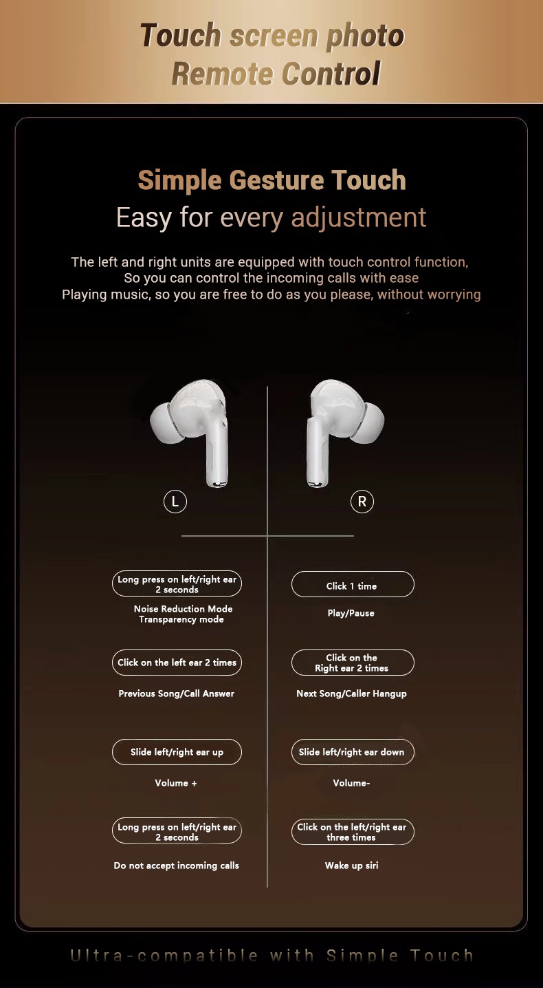 ANC Wireless Earphones Colorful LED Screen TWS Earbuds Touch Active Noise Cancelg Bluetooth Headphones Sports Headset