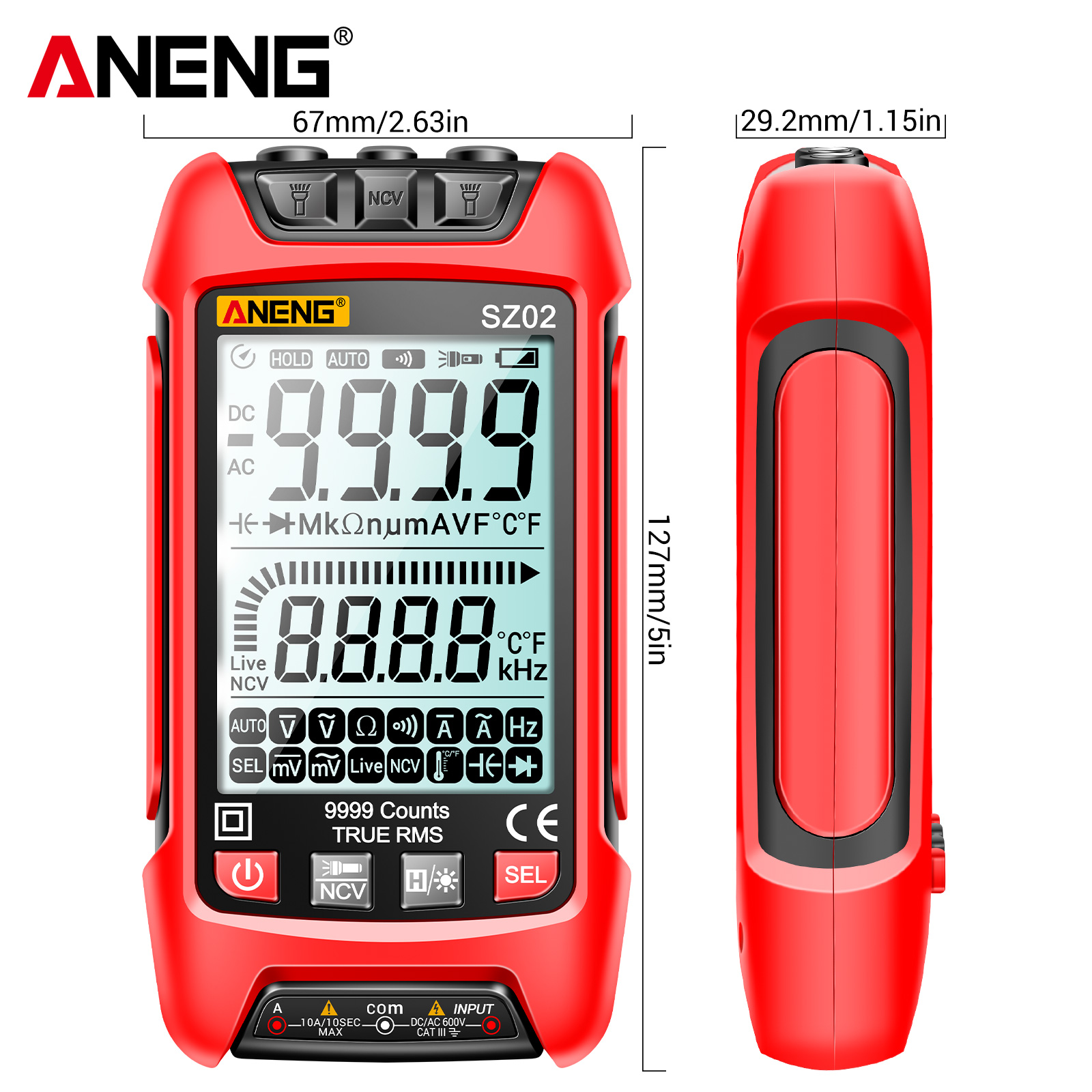 ANENG SZ02 Smart Digital Multimeter 9999 Counts NCV Universal Meter Handheld Tester AC/DC Voltmeter Ammeter with Backlight