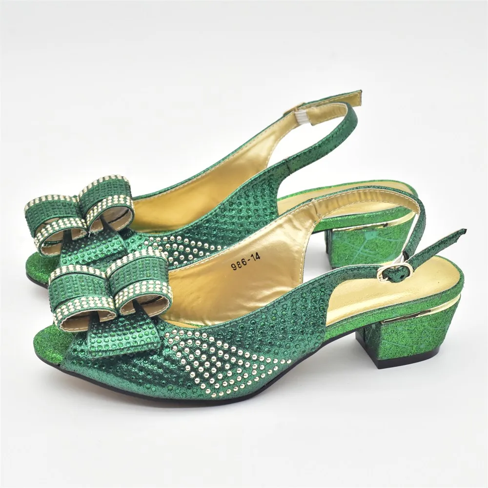 Women's Pumps Shoe and Bag Set Fashionable Rhinestone Low Heels Shoes with Matching Bag for Party or Wedding Ladies Shoes Heels