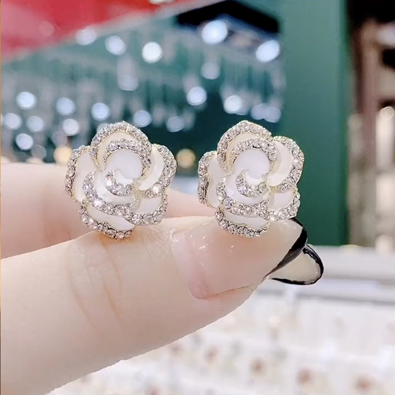 Charm Rose Flower Stud Earrings Jewelry 18K Gold Plated S925 Needle Jewelry