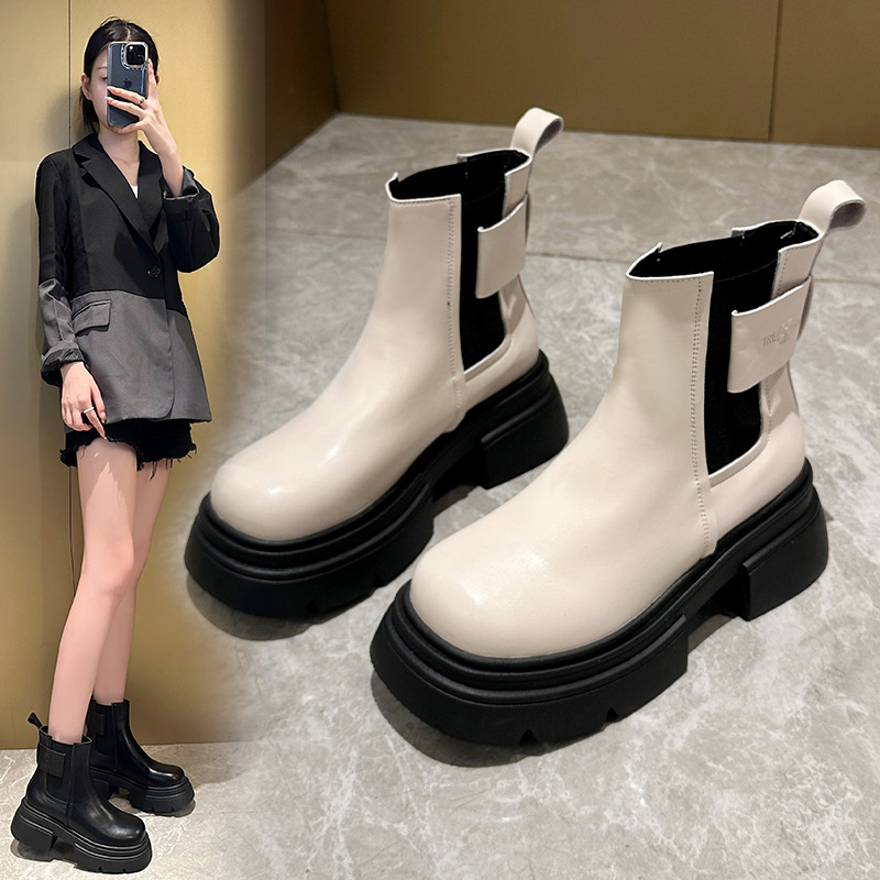 Designer Women's British Style Autumn Thick Soled Fashionable Short Boots The new versatile trend Thick-soled cigarette boots Martin boots 85