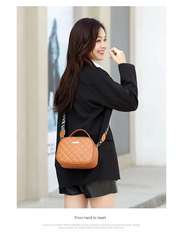 Shell bag,double zipper, single shoulder bag, printed shoulder strap, women's bag, diamond pattern embroidered crossbody handbag