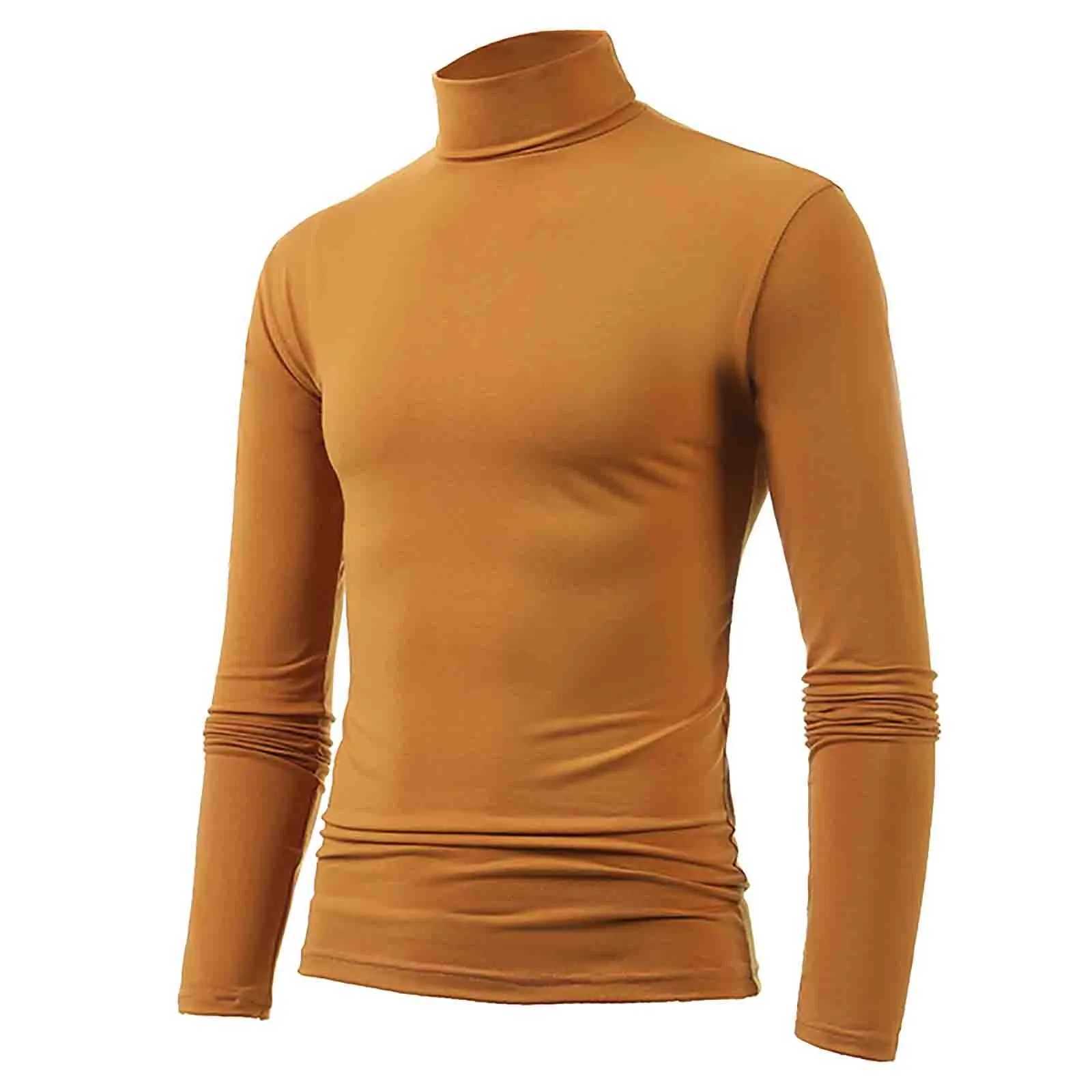 Long sleeved solid color basic top casual mens hot underwear ultra-thin turtle neck top T-shirt strapless mens clothing W2411111