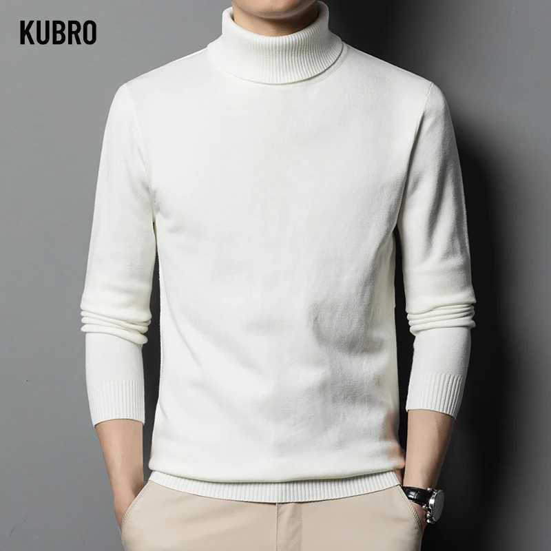 KUBRO 2023 Autumn/Winter New Mens High Quality Tailcoat Wool Sweater Solid Color Knitted Warm and Casual Bottom Pullover Top W2411111