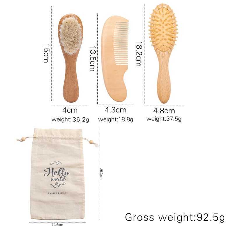 Customized baby hair brush set natural wooden comb soft wool newborn baby bath care brush personalized massage gift for children W241112