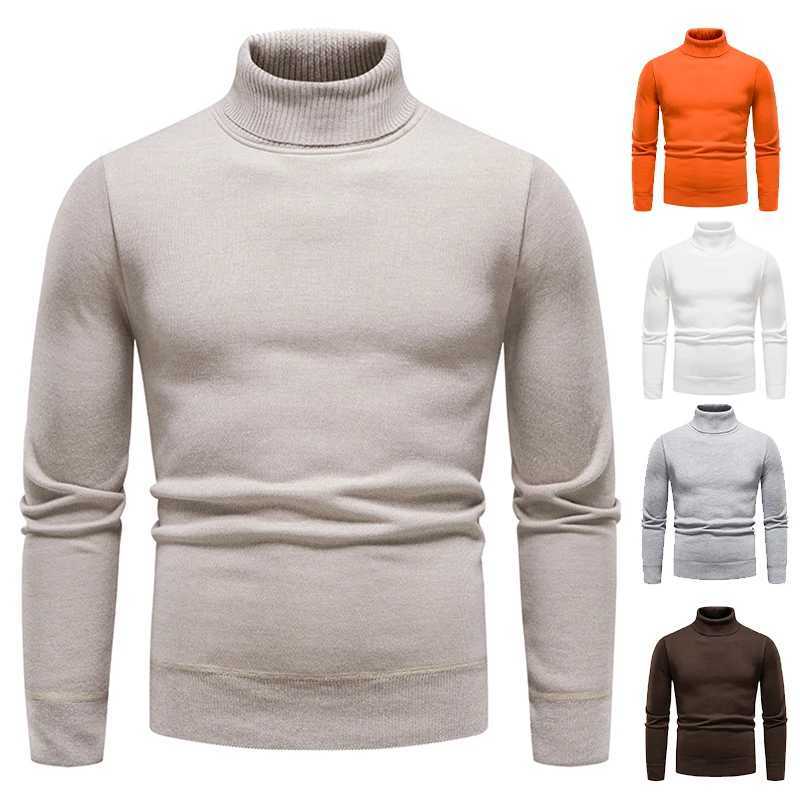 Mens Turtle Neck Sweater Solid Color Winter Pulling Warm Crossover Black Slimming Casual Knitted Mens Sweater W2411111