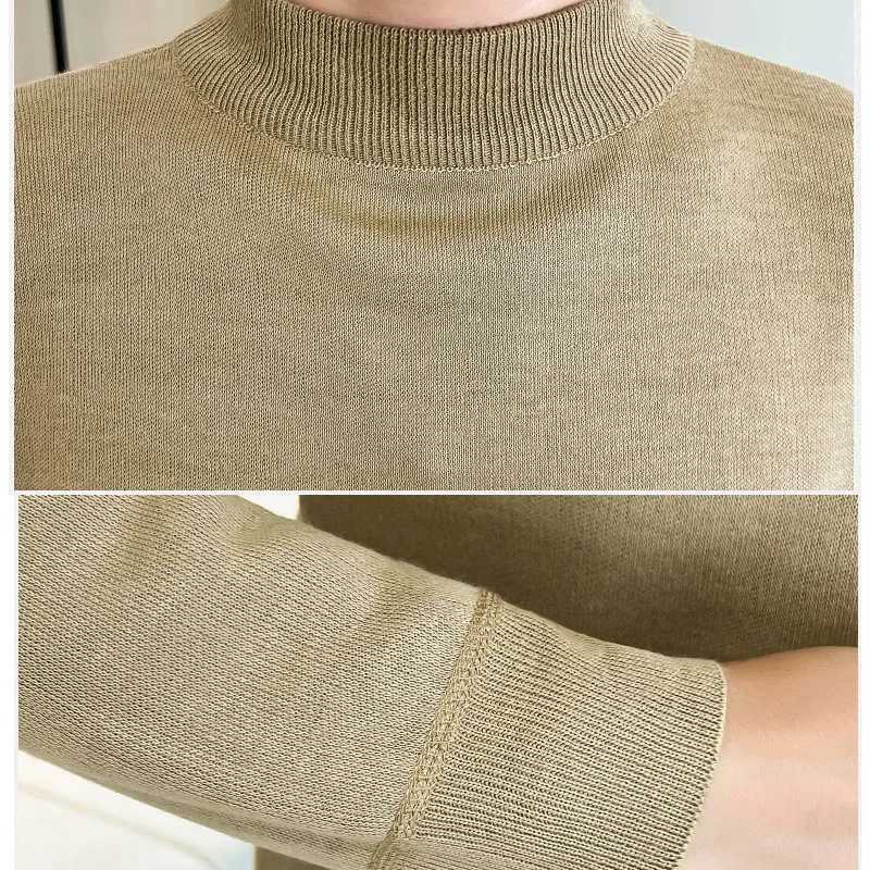 Mens casual slim fit basic warm half turtle neck knitted sweater mens white floral half neck autumn and winter top W2411111