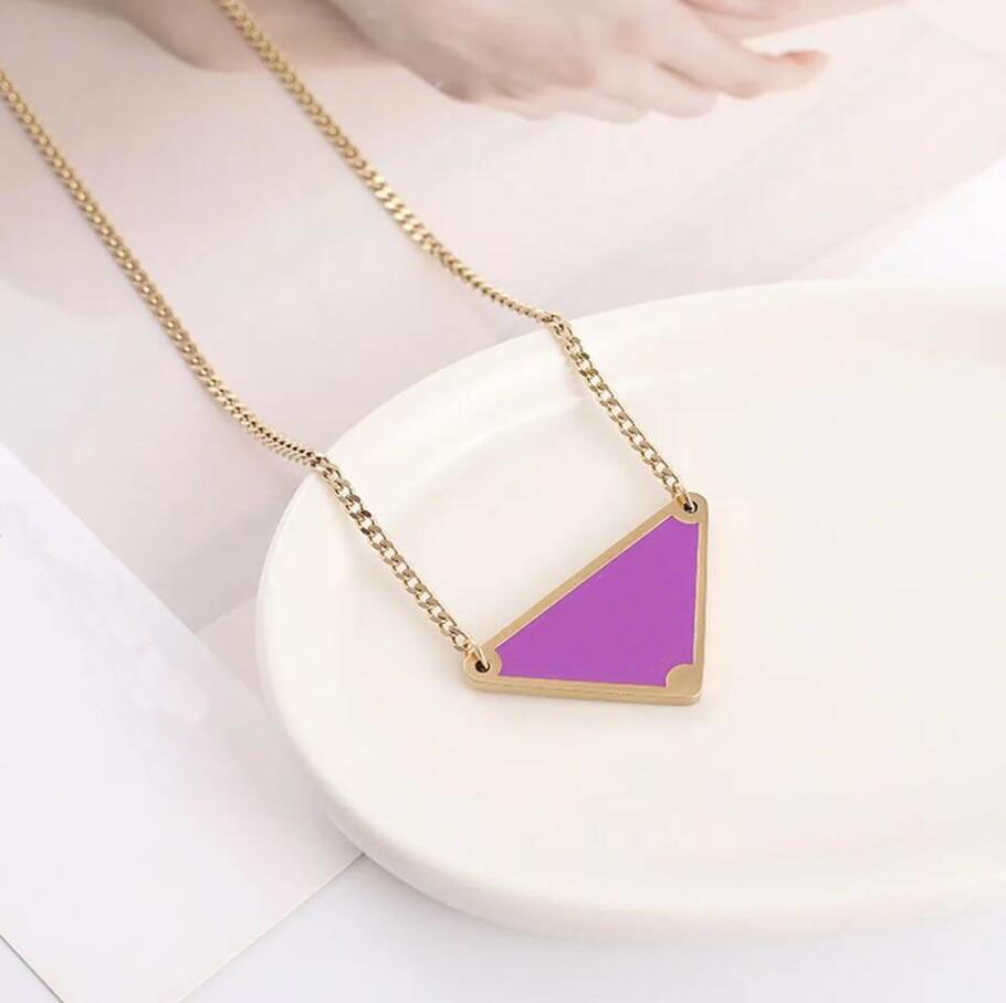 Gold necklaces Black White pink Triangle Letter Pendant Necklace Luxury Brand Designer Jewelry Titanium Steel pendants Chain Men Women Unisex Gift