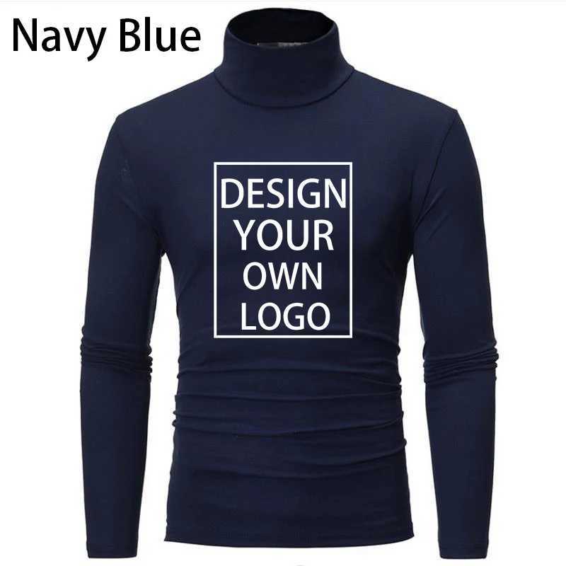 Customized mens high neck sweater zipper DIY casual solid color sweater long sleeved warm knit navy blue collar jacket W2411111