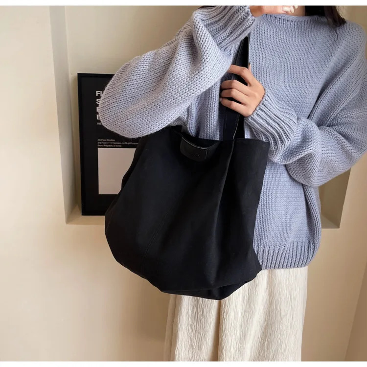 Womens Large Capacity Canvas Shoulder Bag Retro Fashion Casual Handbag Simple Review Handbag 241111
