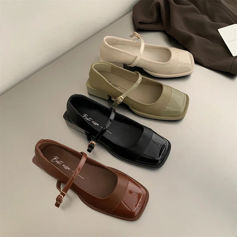 er Women Mary Jane Shoes Spring Leahter Shoes Fashion Buckle Female Square Head Toe Mid Heel Elegant Woman Pumps 241112