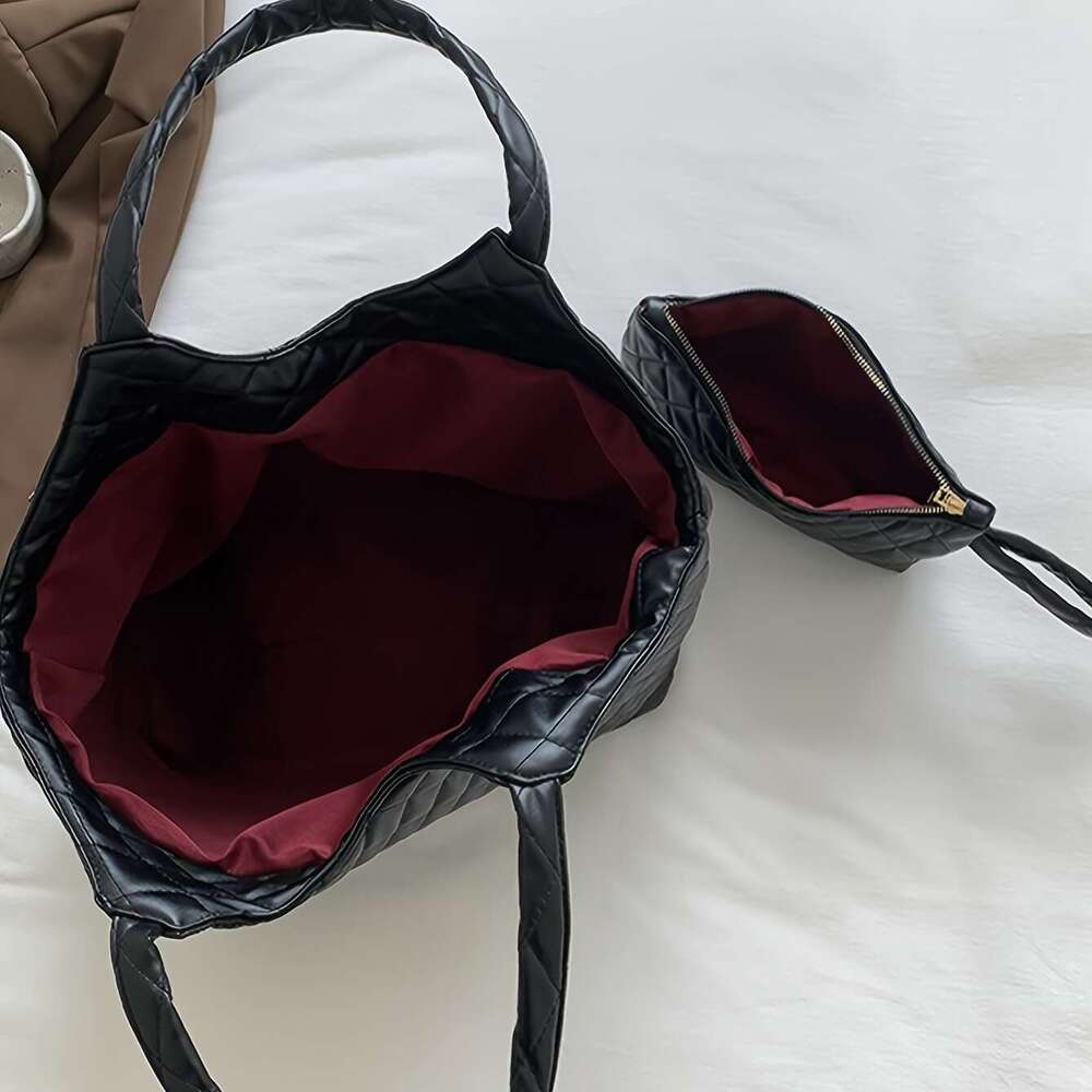 Sense large capacity portable female autumn and winter new 2024 Korean embroider e dia lattice bucket Tote bag