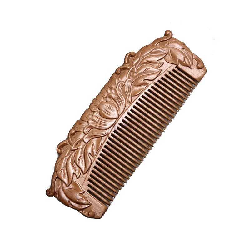 Natural peach wood comb handmade decoration carved patterns scalp health comb hollow portable girl gift massage hair comb W241112