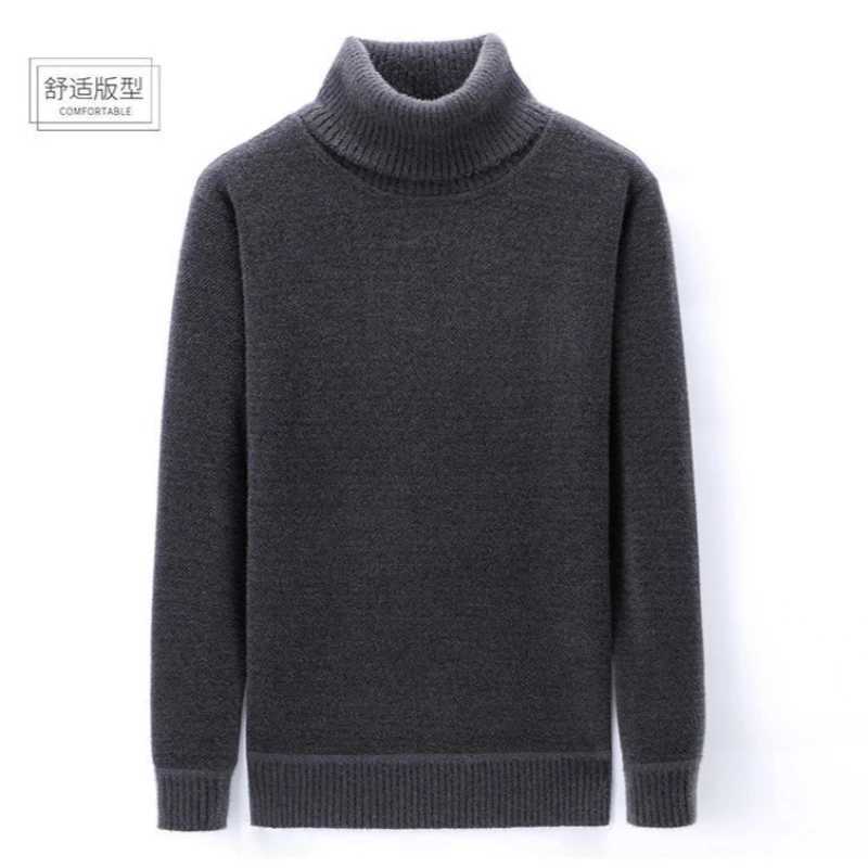 Mens winter thick collar sweater knitted thick collar jumper bottom windproof new solid plush velvet lining with floral pattern W2411111