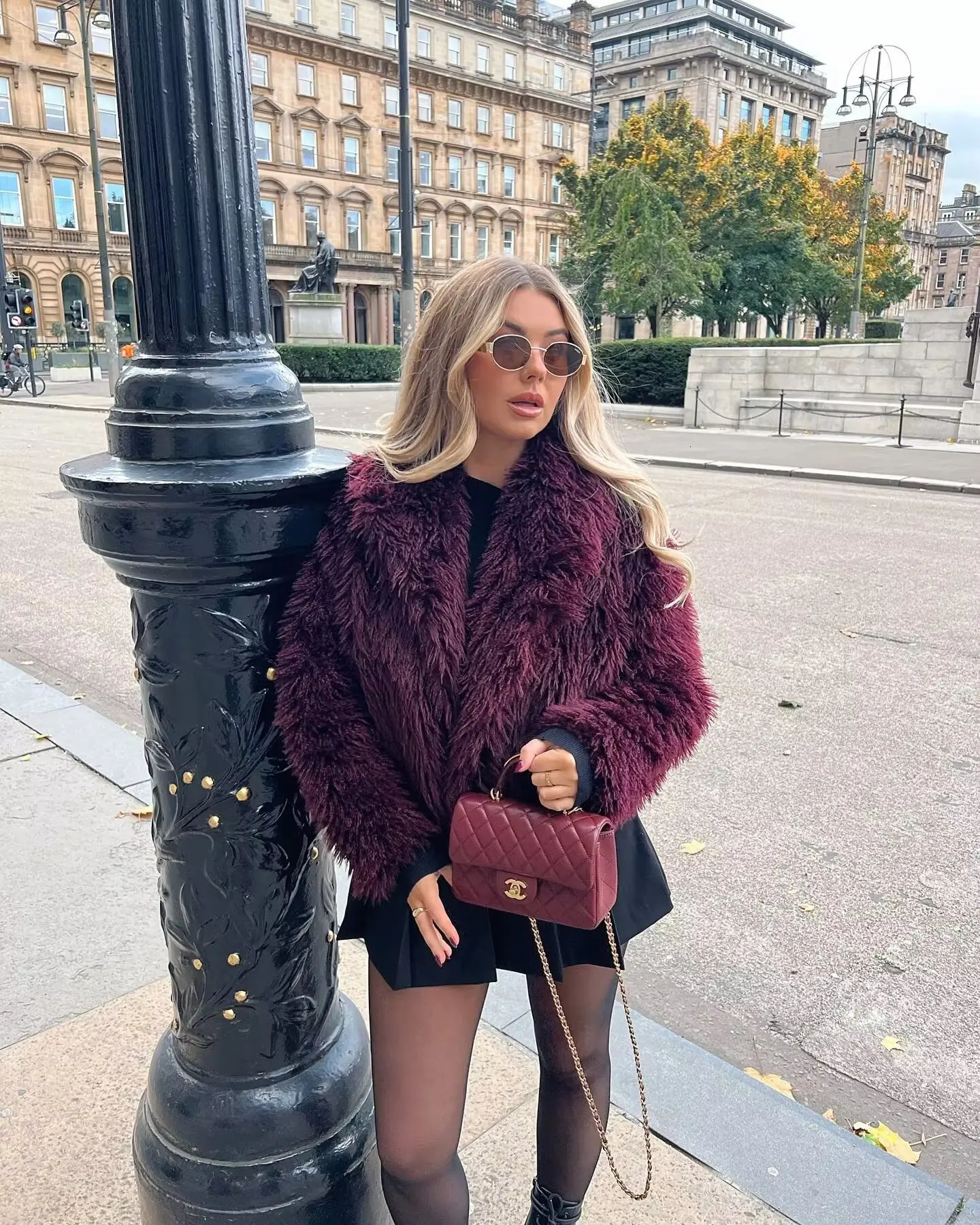 European and American style Angora red fur coat womens winter warm 241112