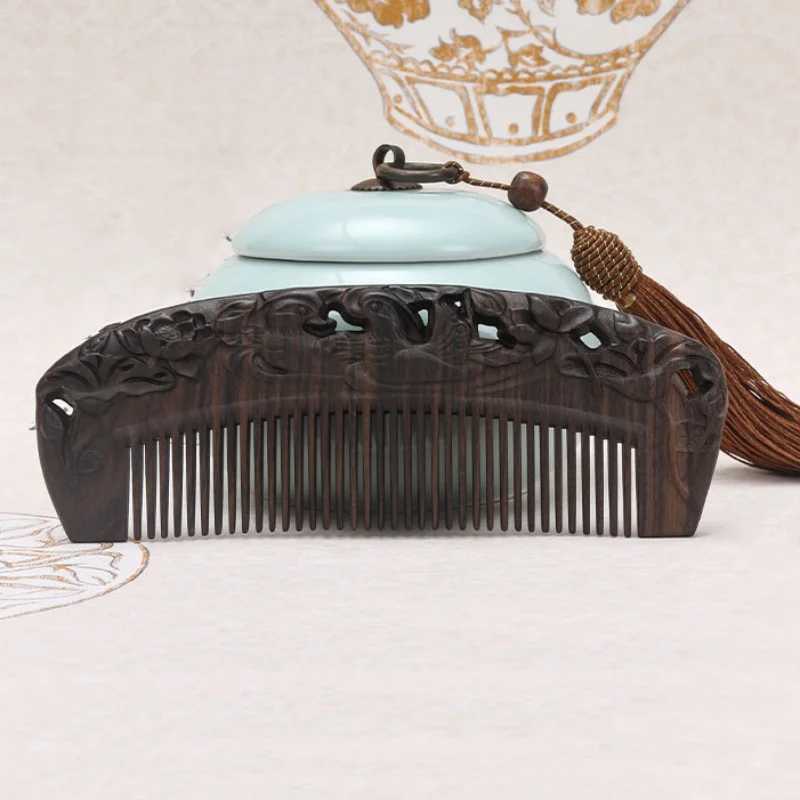 Natural ebony comb handmade wooden anti-static deodorizer fine tooth comb used for long thick curly wet and dry hair W241112