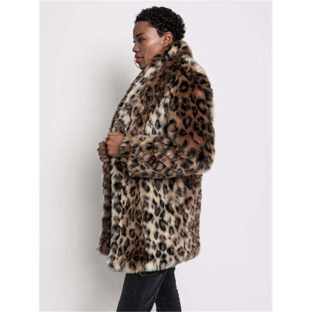 shanshi fur coat women Popular faux fur plush leopard print casual loose mid length jacket