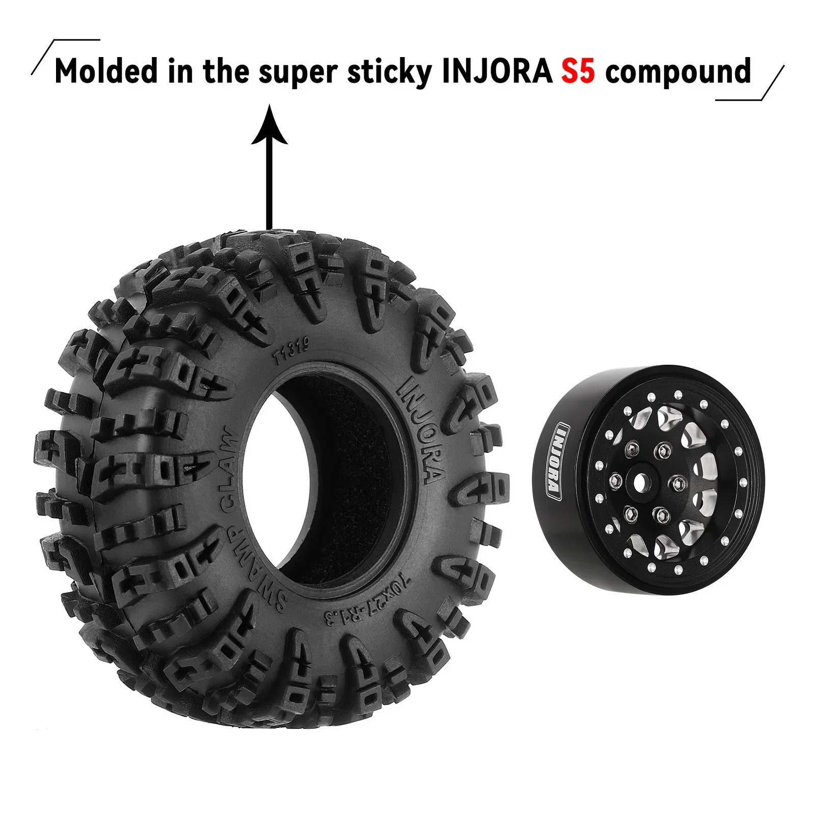 INJORA Swamp Claw 70*27mm S5 Mud Terrain 1.3" Wheel Tires Set for 1/18 1/24 RC Crawler Car