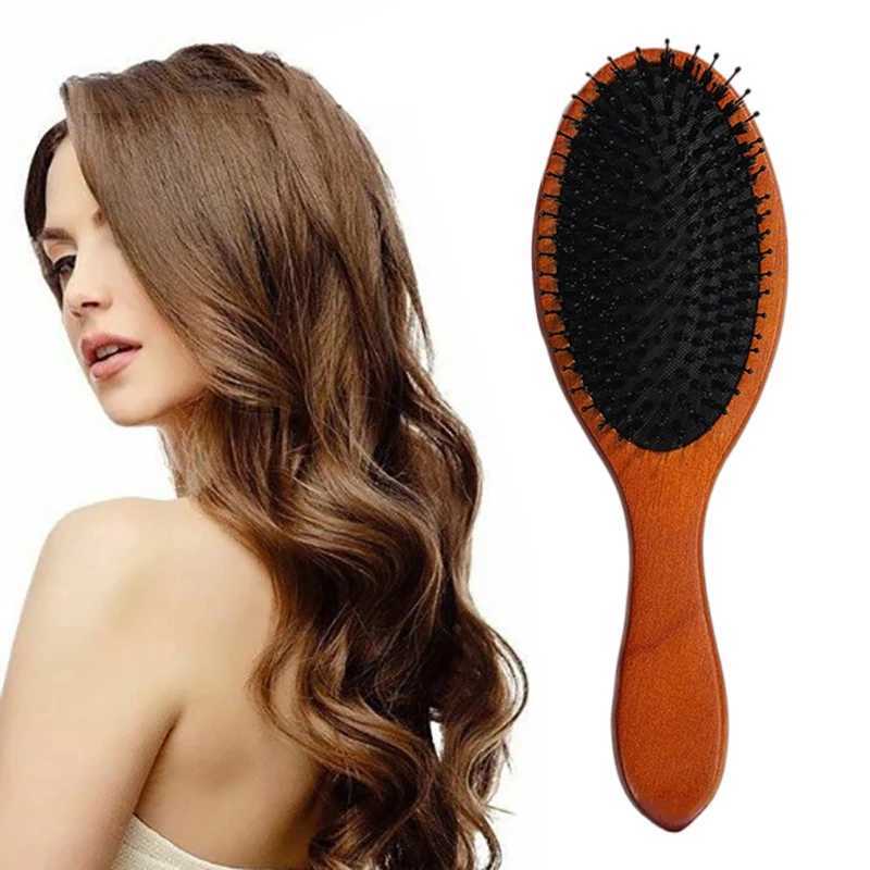 Wooden handle bristle brush anti-static scalp massage comb portable oval mini airbag comb styling tool W241112