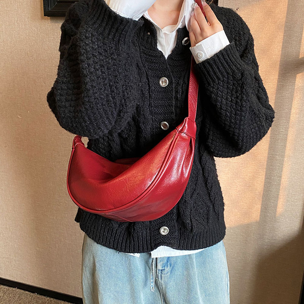 Women Small Crossbody Bag Leather PU Crescent Bag Casual Shoulder Dumpling Bag Versatile Half Moon Bag Girl Stylish Purse