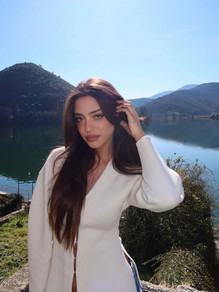 Womens Fashion Deep V Metal Ring Buckle Open Skirt Set Elegant High Waist A-line Short Leather Set Womens Winter Knitted 2-piece Set 241112