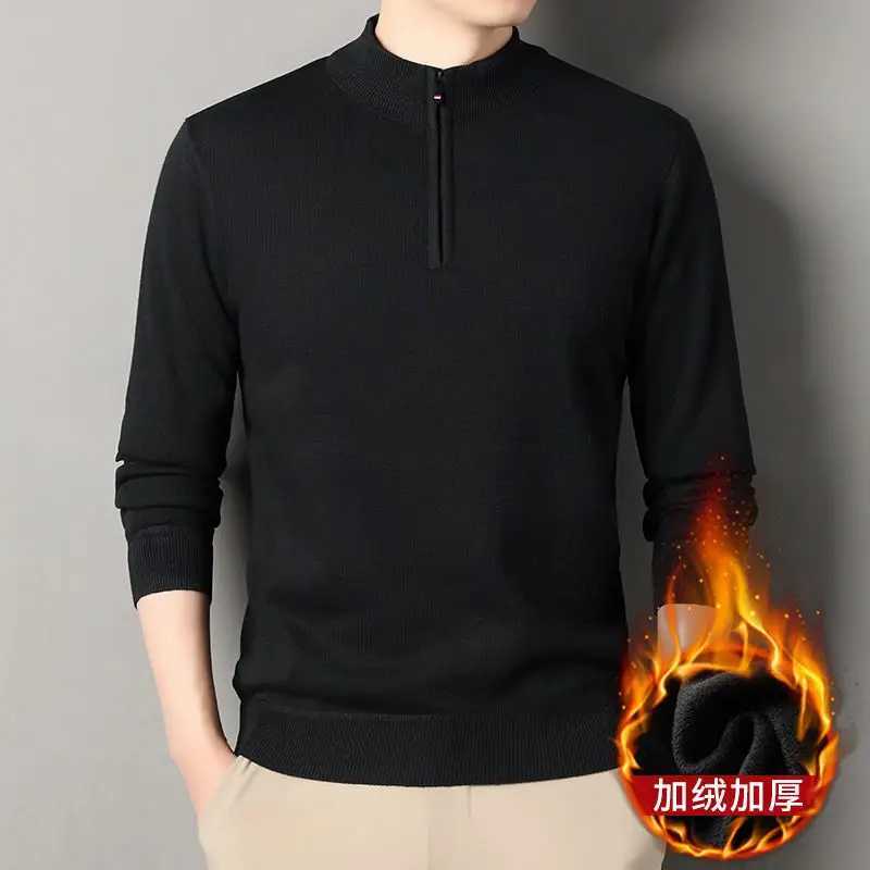 Mens Turtlenecks Sweater Knitwear Solid Thick Wool Half Zipper Pulling Sweater Mens Business Casual Soft Sweater W2411111