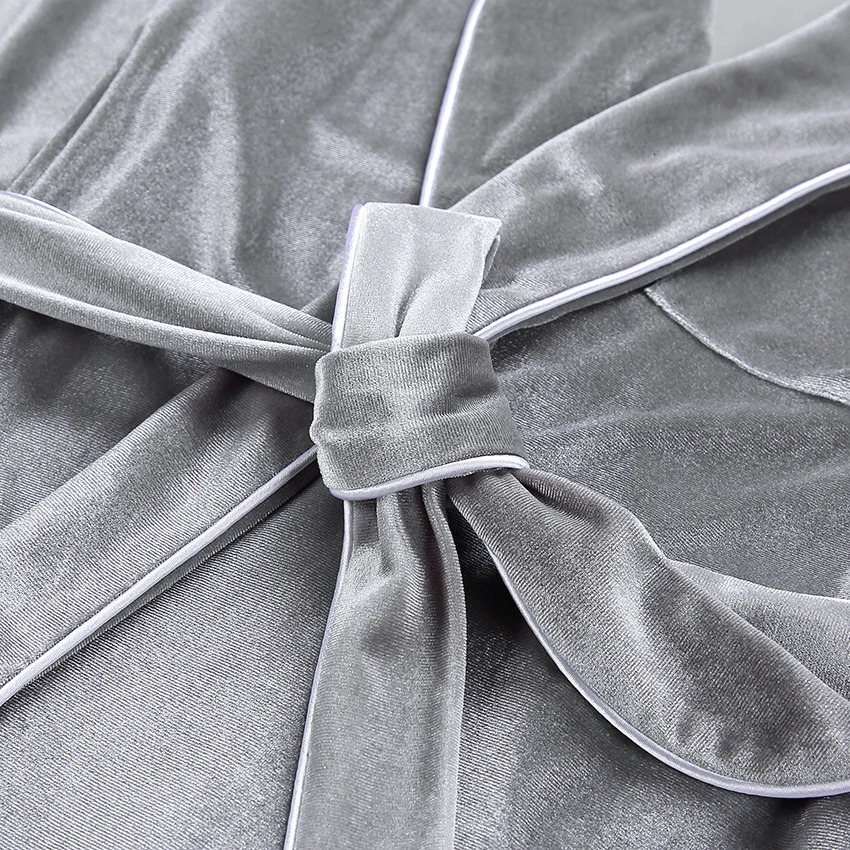 HiLoc Velvet Womens Warm Sleepwear Solid Pocket Long Sleeve Thick Home Textile Autumn Evening Dress Winter Casual 241112