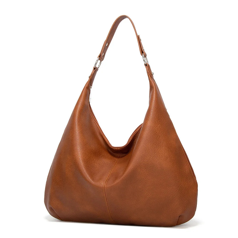 Hobo Bag for Women with Zipper Slouchy Bag PU Leather Multi Pockets Tote Purse Solid Crescent Bag for Work Travel 241111