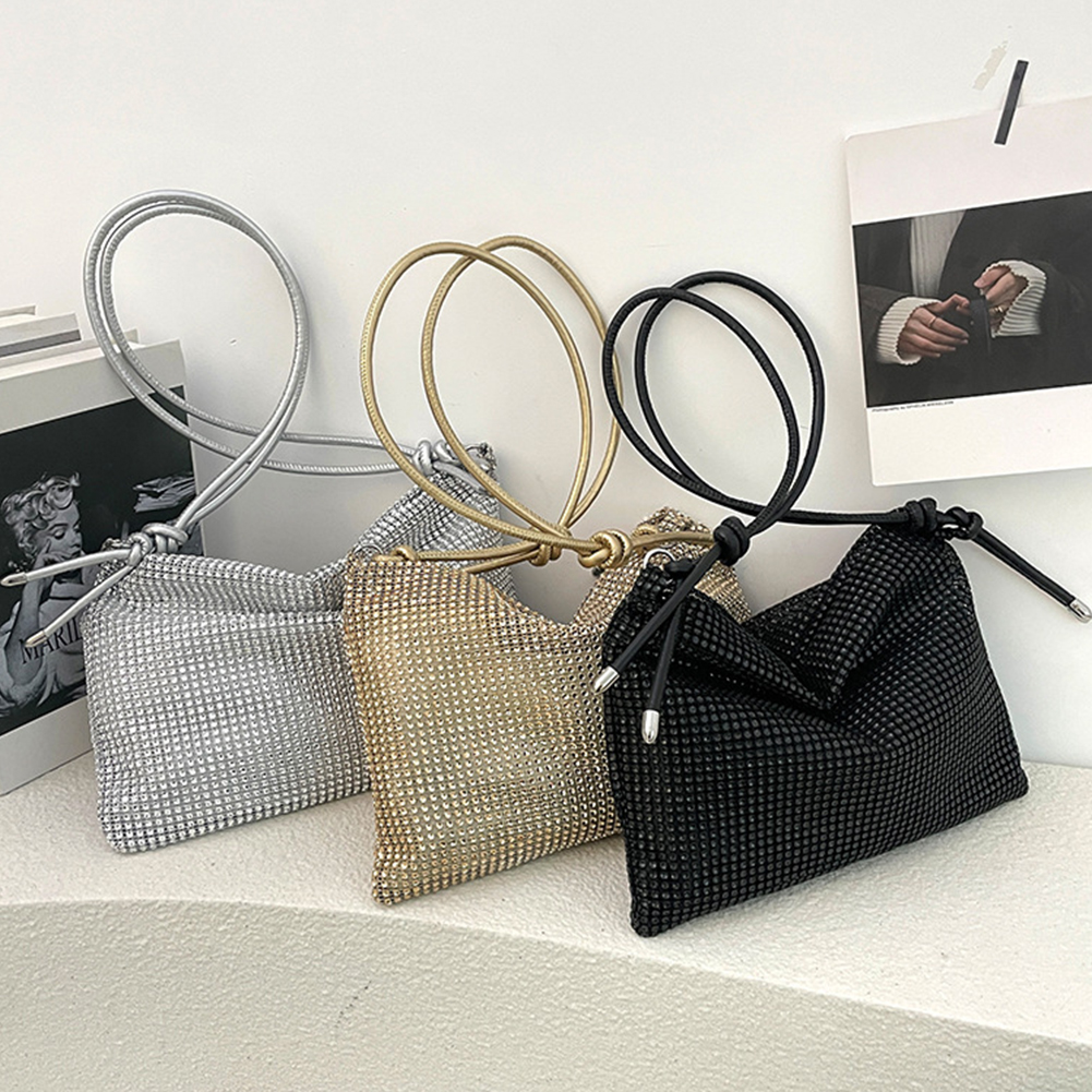 Women Rhinestones Handbag Elegant Sparkle Satchel Clutch Zipper Fashion Tote Handbag Versatile Strap Adjustable Evening Handbag