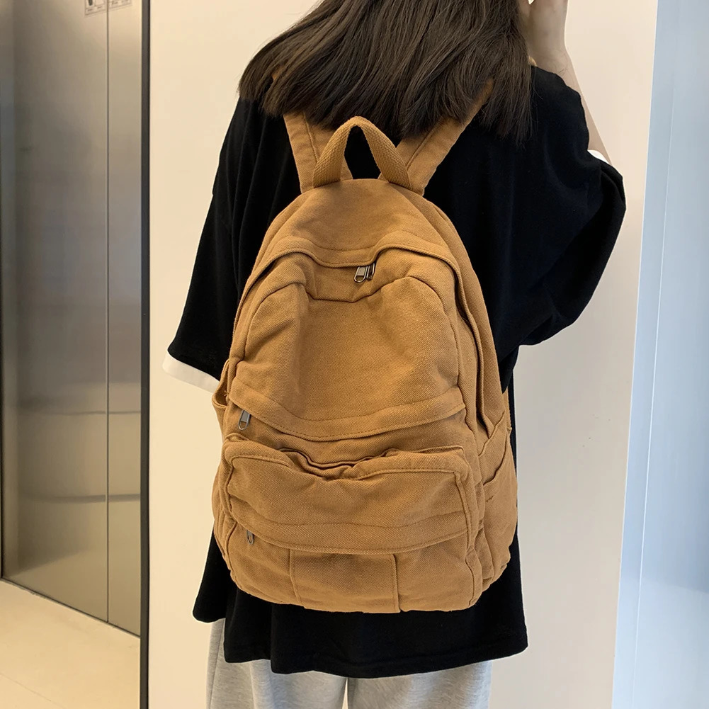 Simple Harajuku Teenage Backpack Female College Student Bag Solid Color Retro Large Capacity Leisure Travel Knapsack 241111