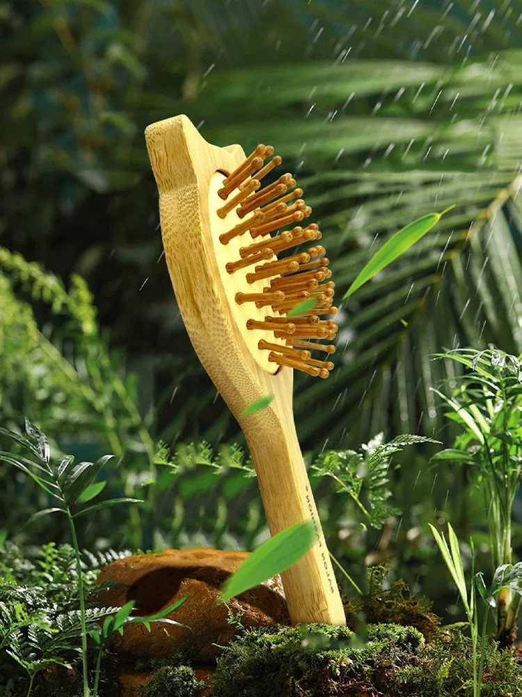 Eco bamboo brush natural wood anti-static and chamfering brush hair scalp massage comb air cushion mens styling tool W241112