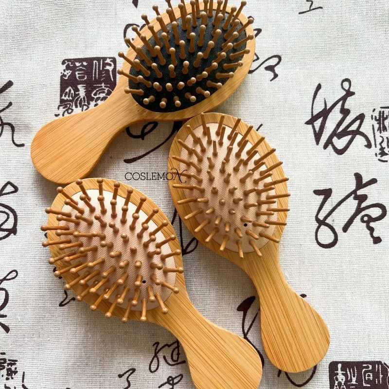 Mini hair comb eco-friendly wooden portable air cushion cute air bag anti-static wide round head massage brush W241112