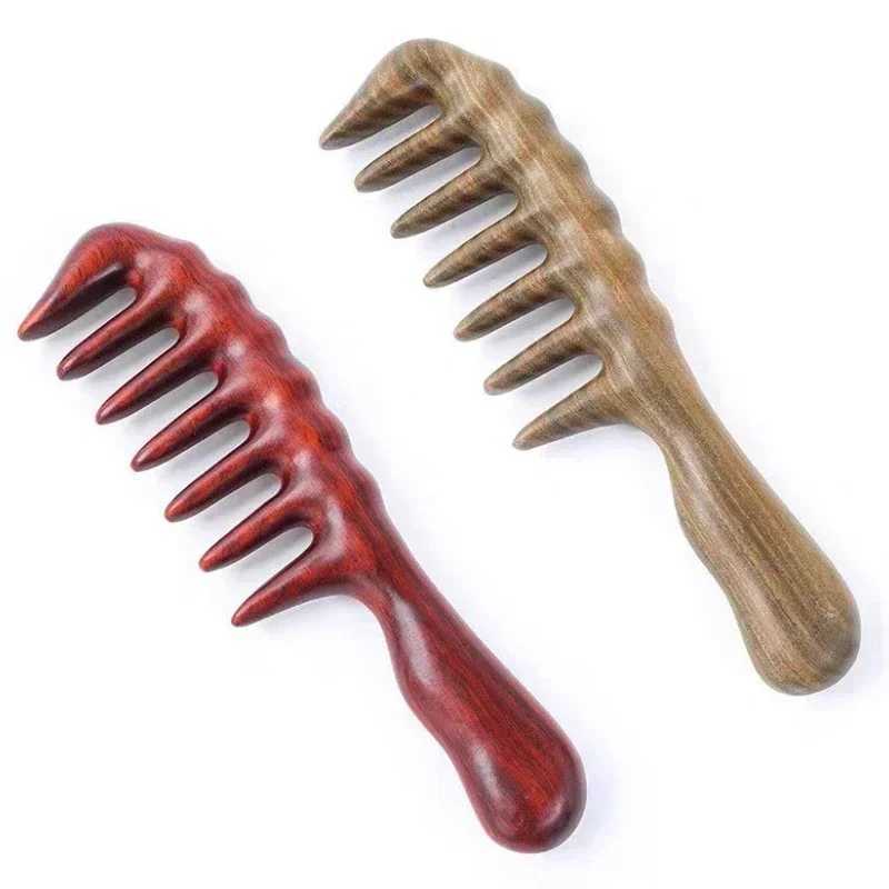 Natural green sandalwood handmade hair comb used for curling wide toothed sandalwood anti-static wood deburring used for female massage brush W241112